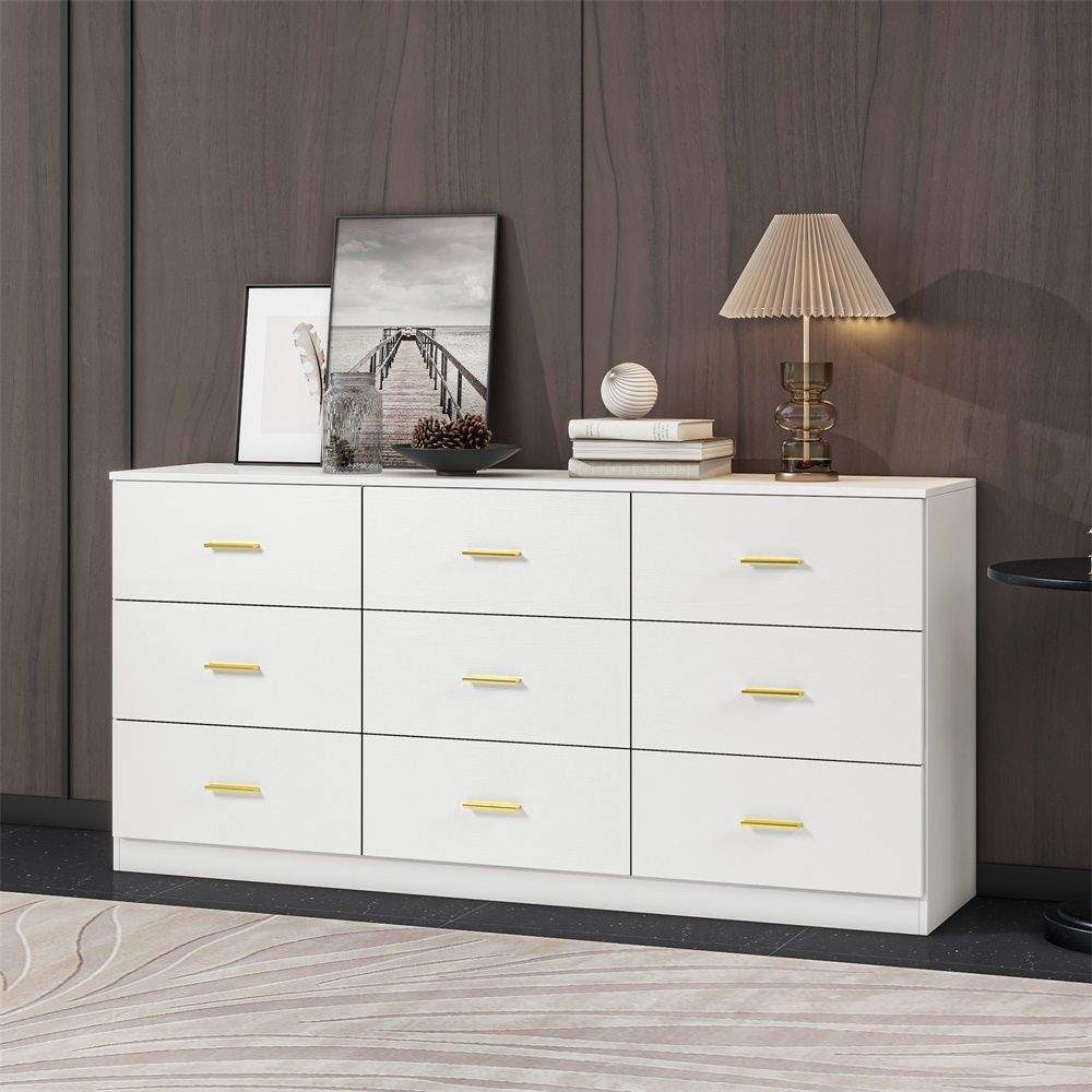 Modern White 6 Drawer Dresser For Bedroom, Ample Storage Wide Chest Of Drawers, Sturdy & Safe