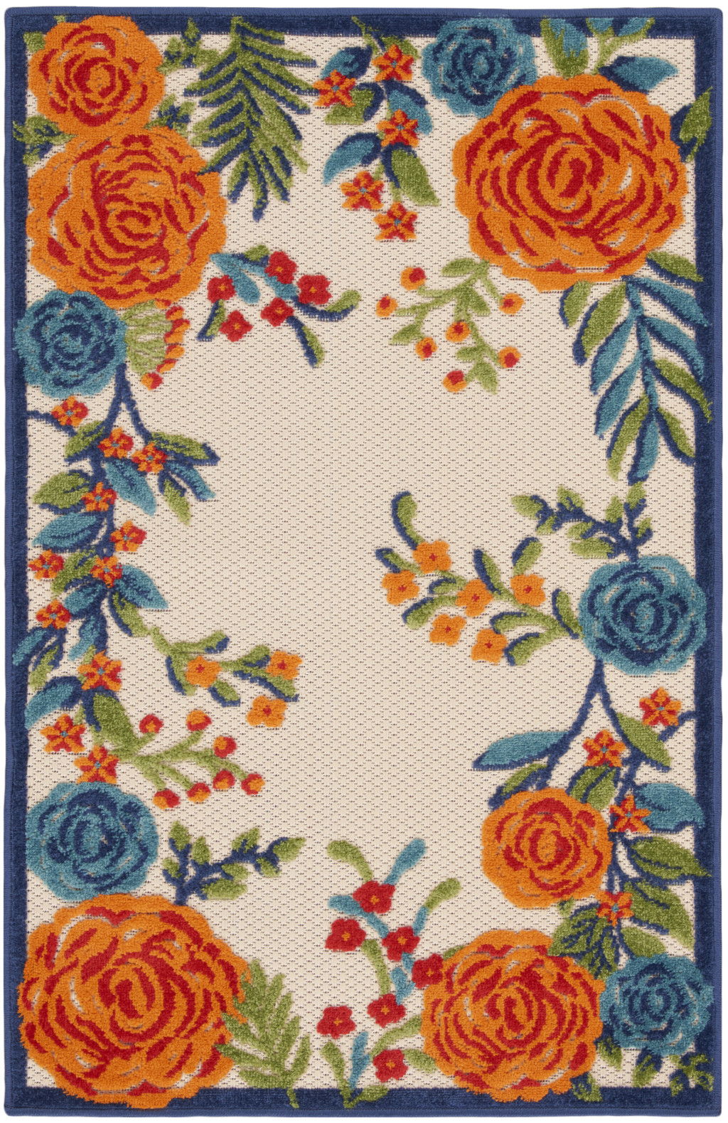 3' X 4' Floral Power Loom Area Rug - Blue / Orange