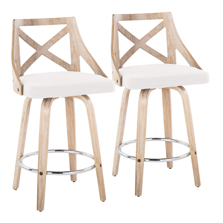 Charlotte - Farmhouse Fixed Height Counter Stool With Swivel Round Footrest (Set of 2)