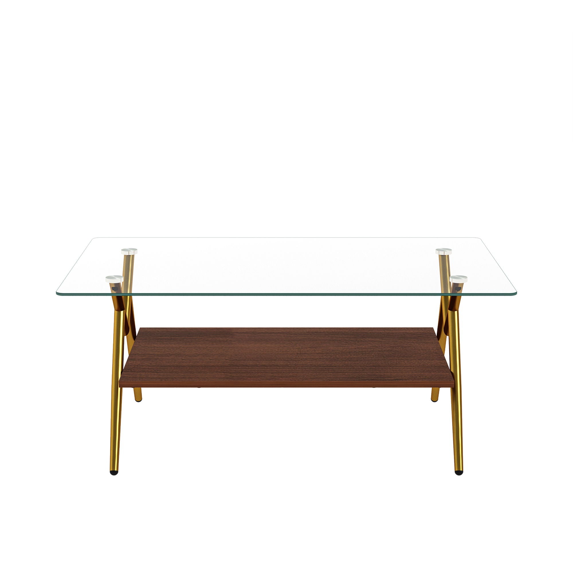 Rectangle Coffee Table With Tempered Glass Top And Shelf, Modern Table For Living Room