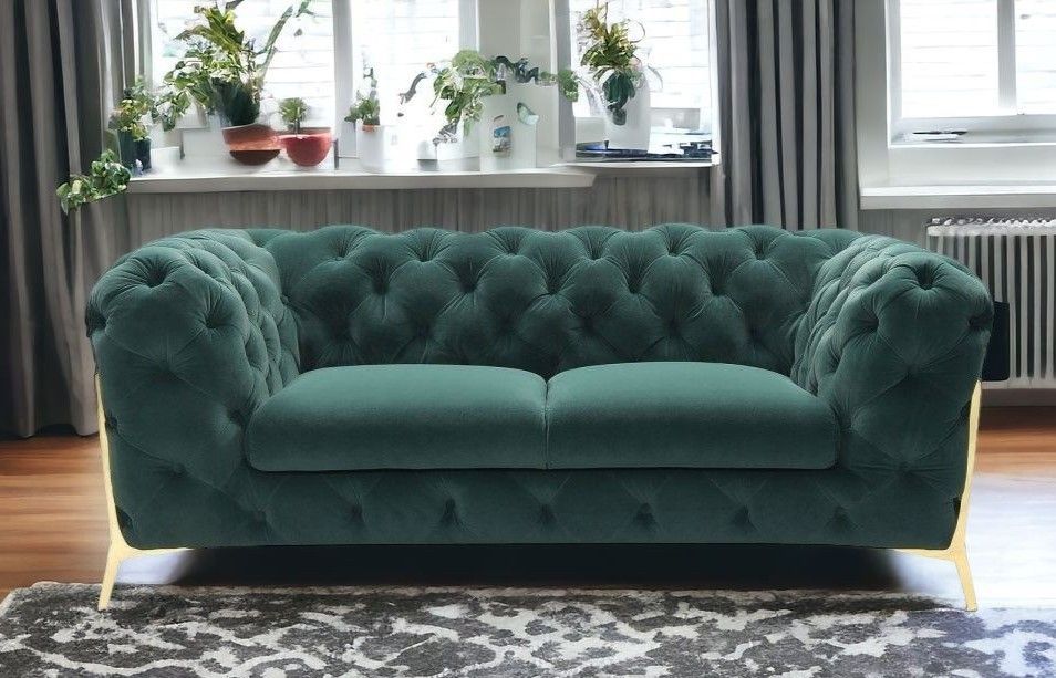 Velvet Loveseat - Emerald Green / Gold