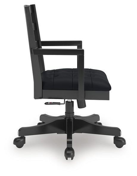 Wildenauer - 4 Pc. - Home Office Desk And Return, Swivel Desk Chair, Bookcase - Brown / Black - view 7