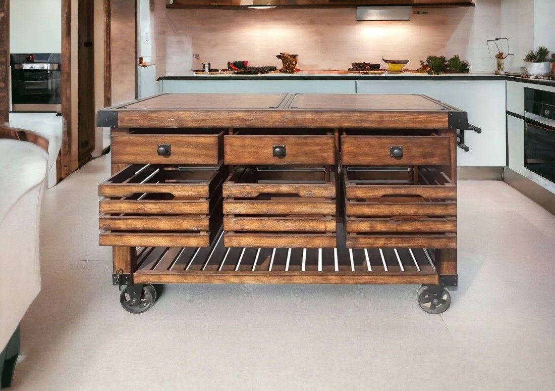 Rolling Kitchen Cart With Storage - Brown