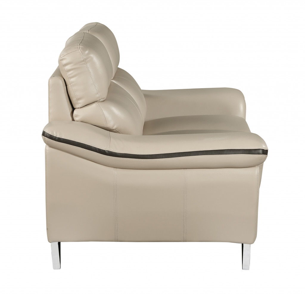 Silver Legs Leather Sofa - Beige