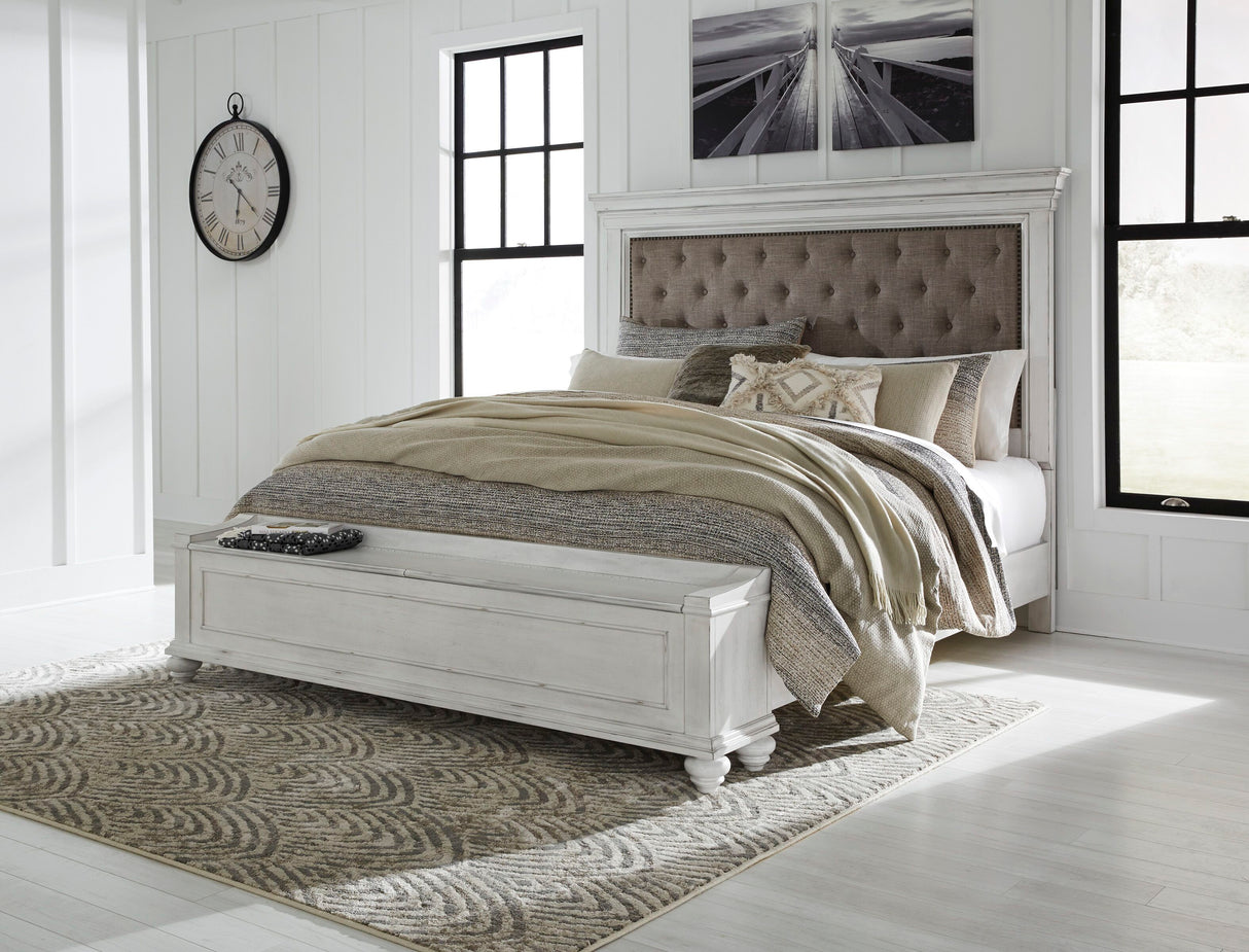 Kanwyn - Upholstered Panel Bed White King Storage Bench by Benchcraft® | Bel Furniture