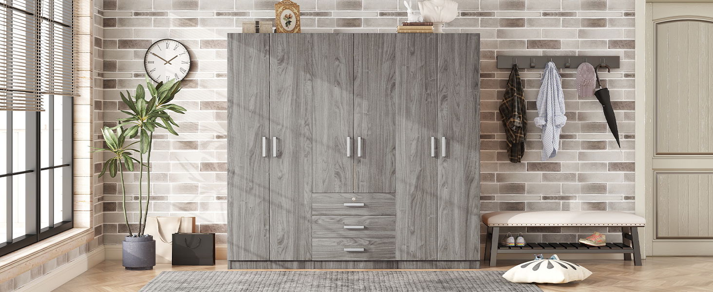 6 Doors Wooden Wardrobe Storage For Bedroom With Big Drawers