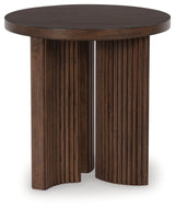 Korestone - Dark Brown - Round End Table by Signature Design by Ashley® | Bel Furniture
