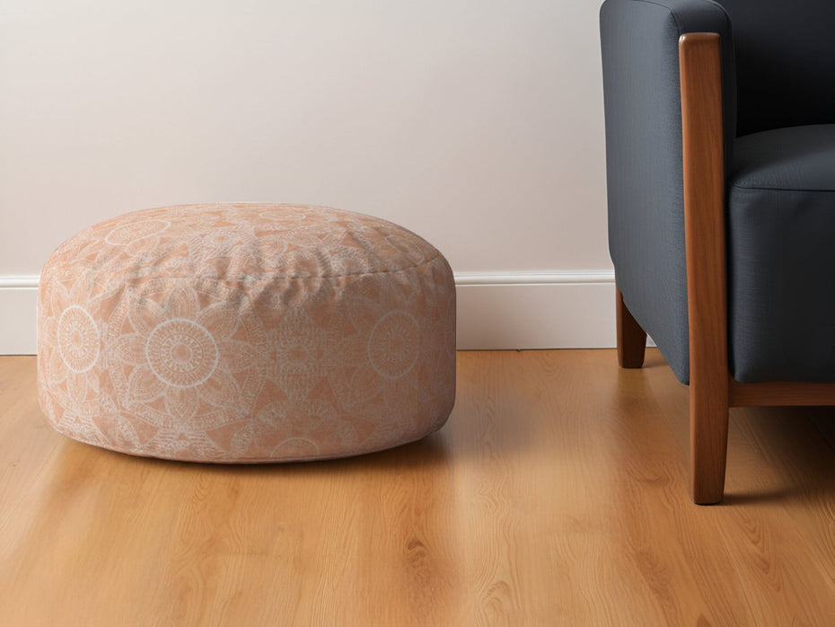 Cotton Round Floral Pouf Ottoman - Orange