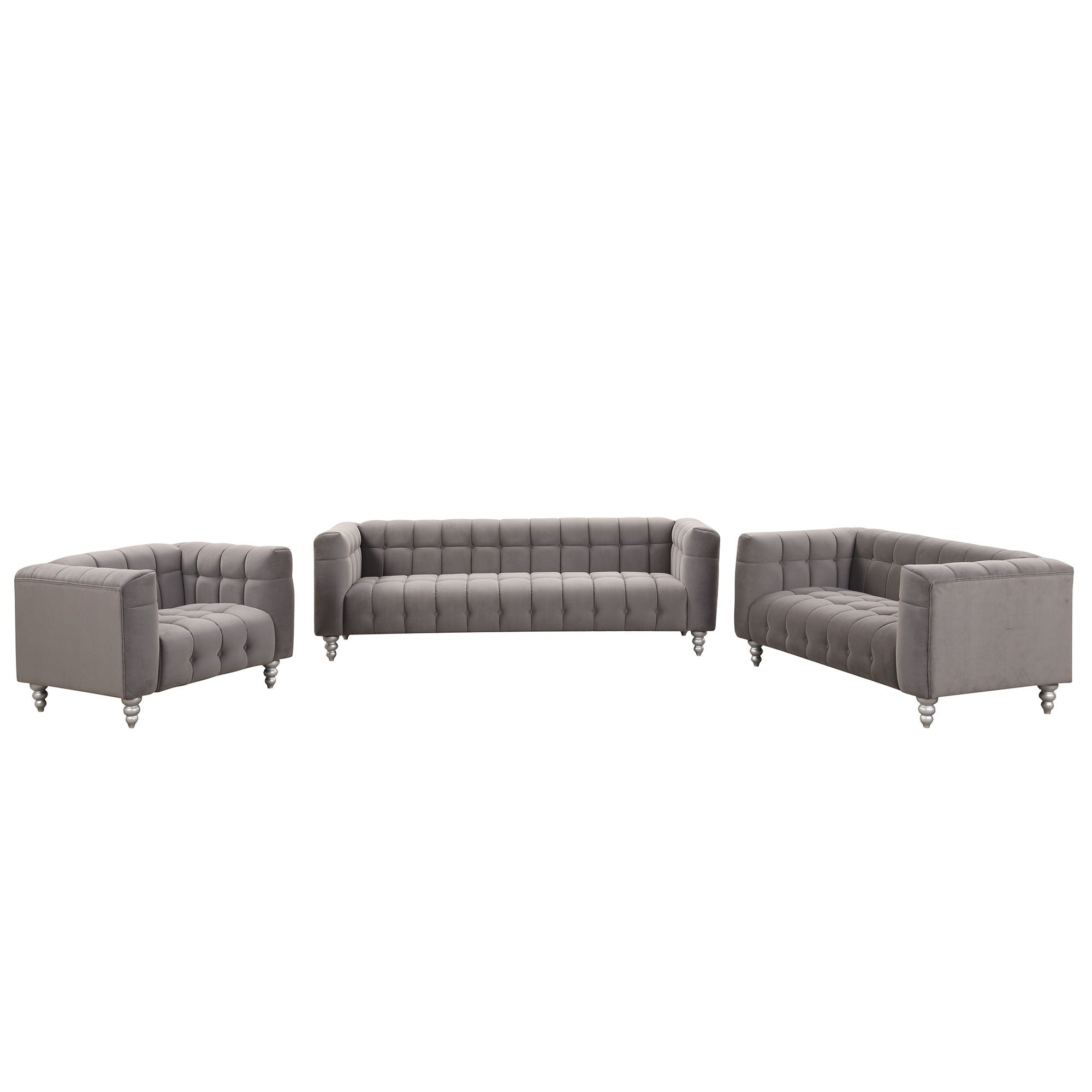 Modern 3 Piece Sofa Set With Solid Wood Legs, Buttoned Tufted Backrest, Dutch Fleece Upholstered Sofa Set Including Three Seater Sofa, Double Seat And Living Room Furniture Set Single Chair