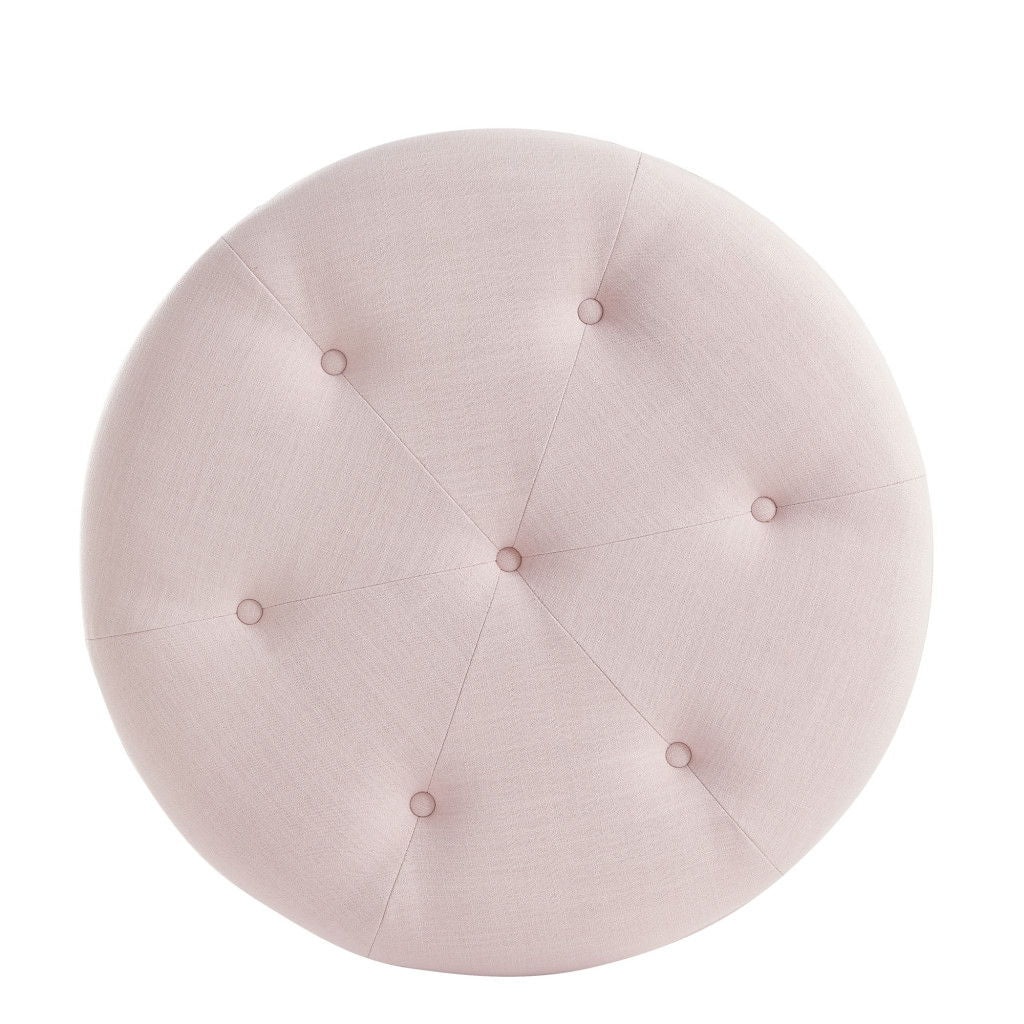 Linen Tufted Round Cocktail Ottoman - Light Pink