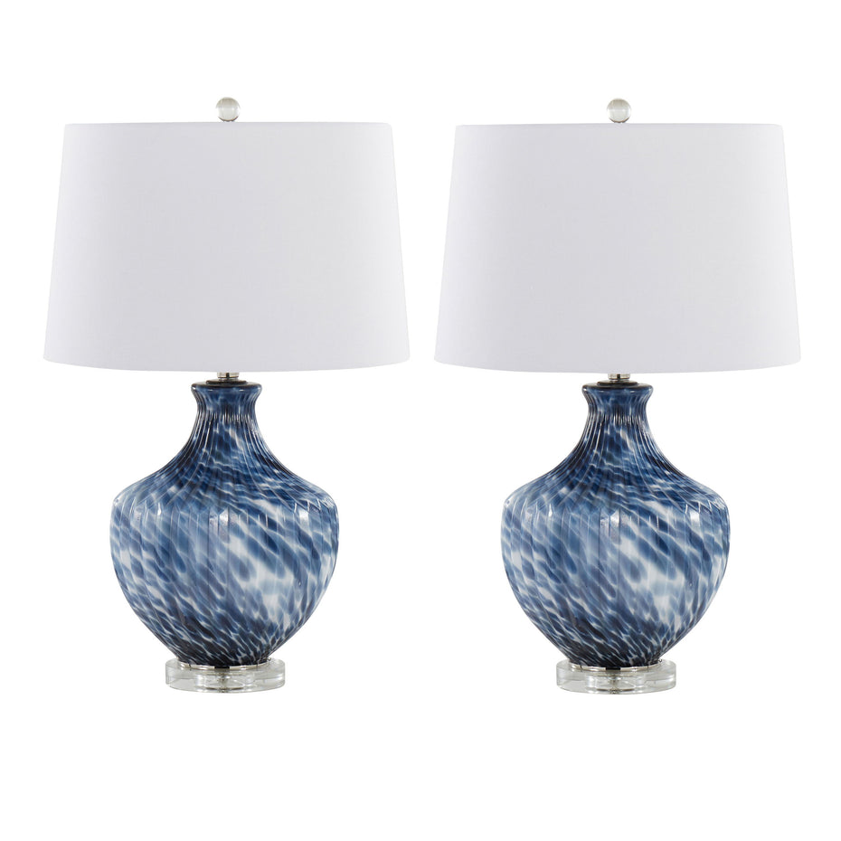 Lotus - Contemporary Table Lamp (Set of 2) - True Navy / Gold / Polished Nickel / Clear Crystal