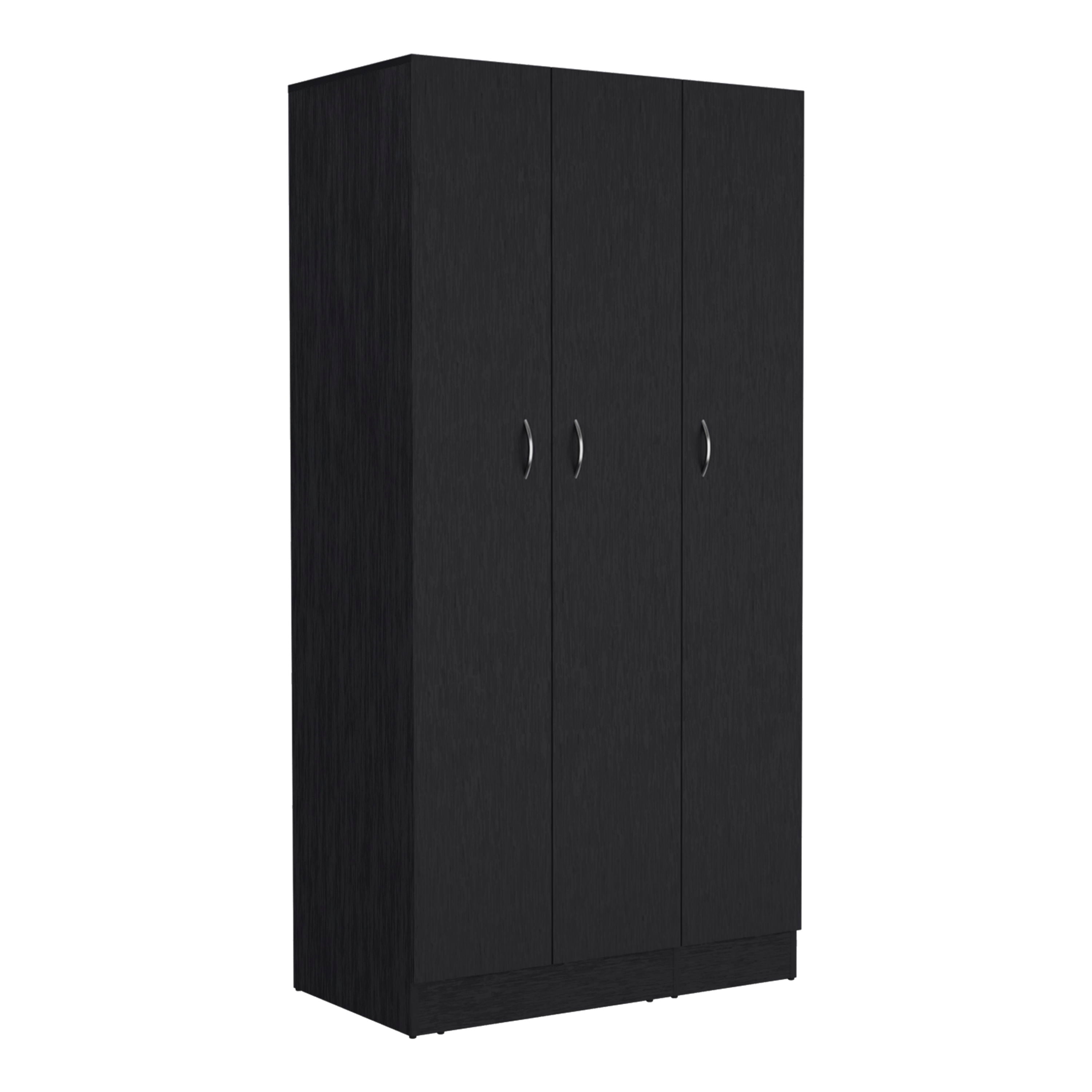 Wardrobe Armoire With 3 Doors And 2 Inner Drawers, 3 Doors - Black