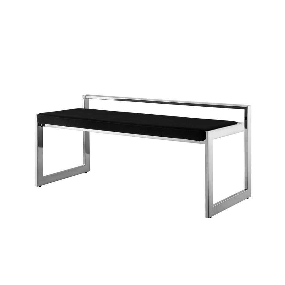 Velvet Upholstered Bench - Silver / Black