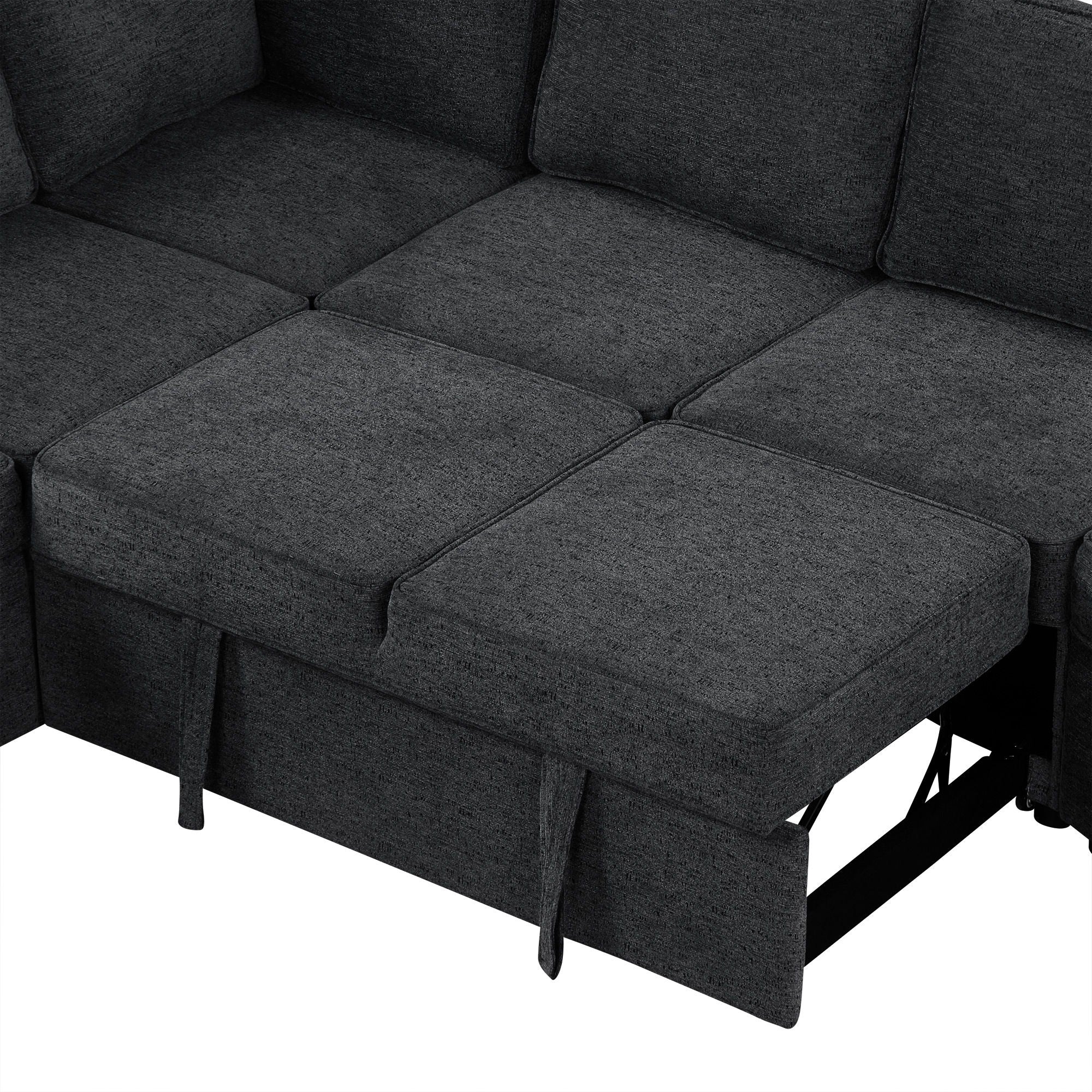 L-Shaped Sofa Sectional Sofa Couch Pull-Out Sofa Bed With Charging Devices And Cup Holders For Living Room