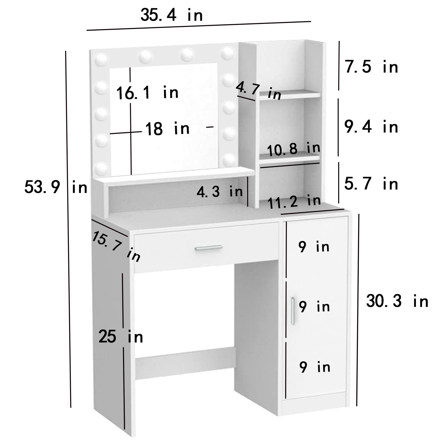 Vanity Desk With Mirror & Light, Large Drawer Three Level Storage Dresser, 3 Lighting Modes Adjustable Brightness, Bedroom Dressing Table