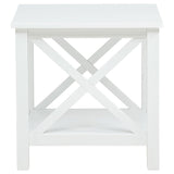 Skyview - Square Pine Wood Side End Table With Shelf - White