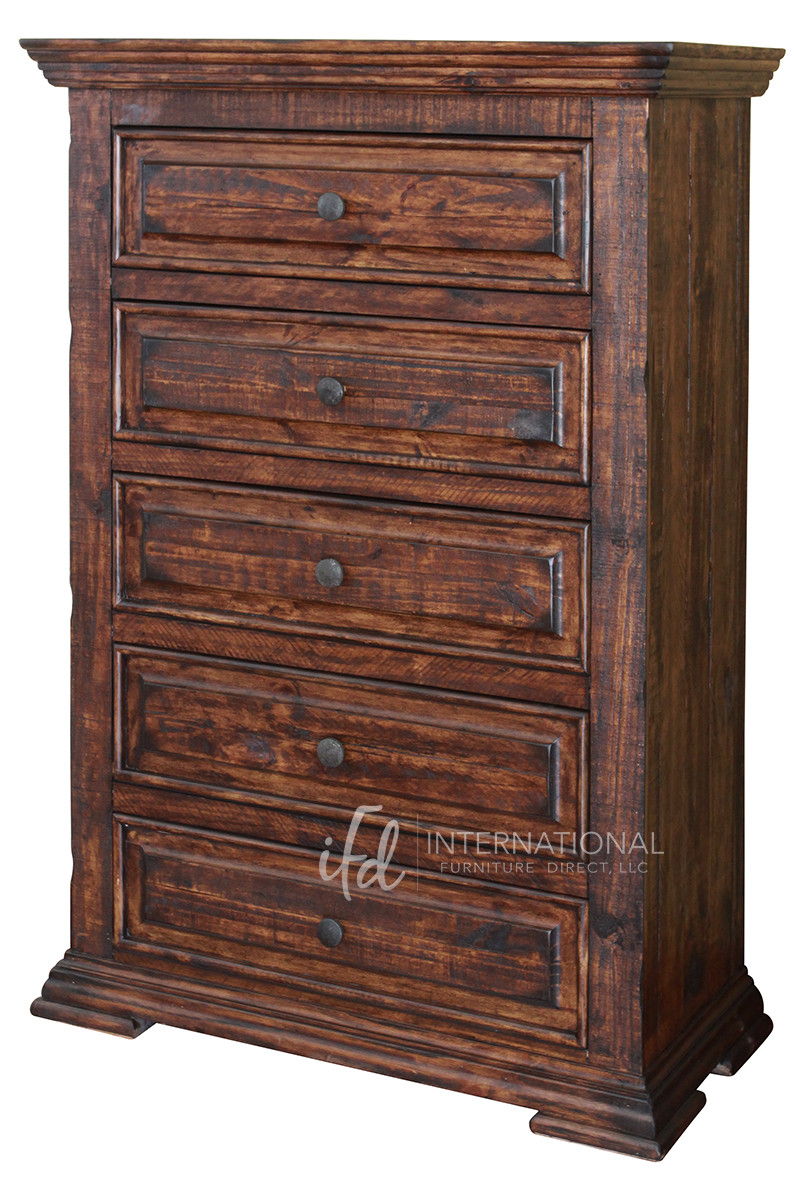 Solid Wood Five Drawer Chest - Chocolate