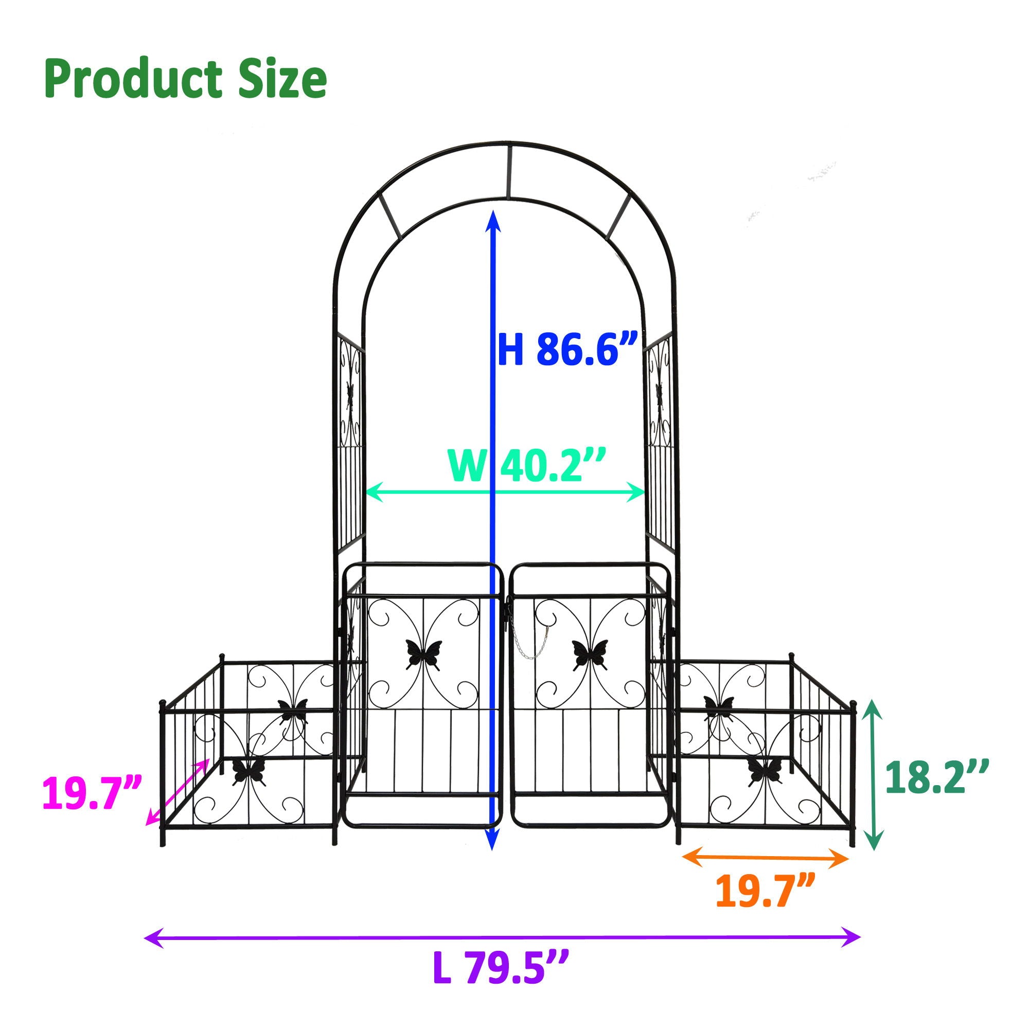 Metal Garden Arch With Gate High Climbing Plants Support Rose Arch Outdoor - Black