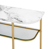 Modern Minimal Curved Faux Marble Entry Table - Gray / Gold by Walker Edison | Bel Furniture