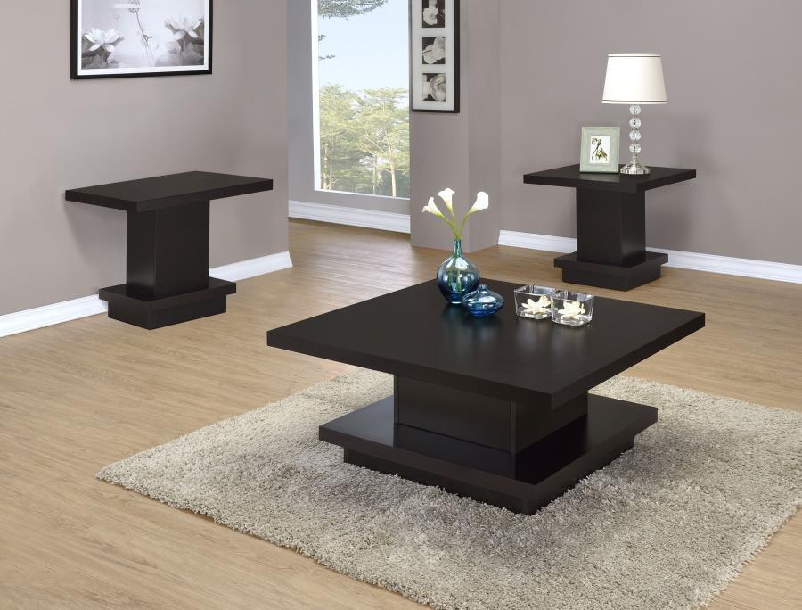 Reston - Square Coffee Table Set Dark Brown 3 Pc. Coffee Table, 2 End Tables by Coaster Fine Furniture | Bel Furniture