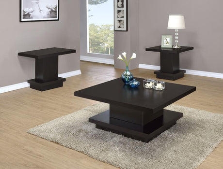 Reston - Square Coffee Table Set Dark Brown 3 Pc. Coffee Table, 2 End Tables by Coaster Fine Furniture | Bel Furniture