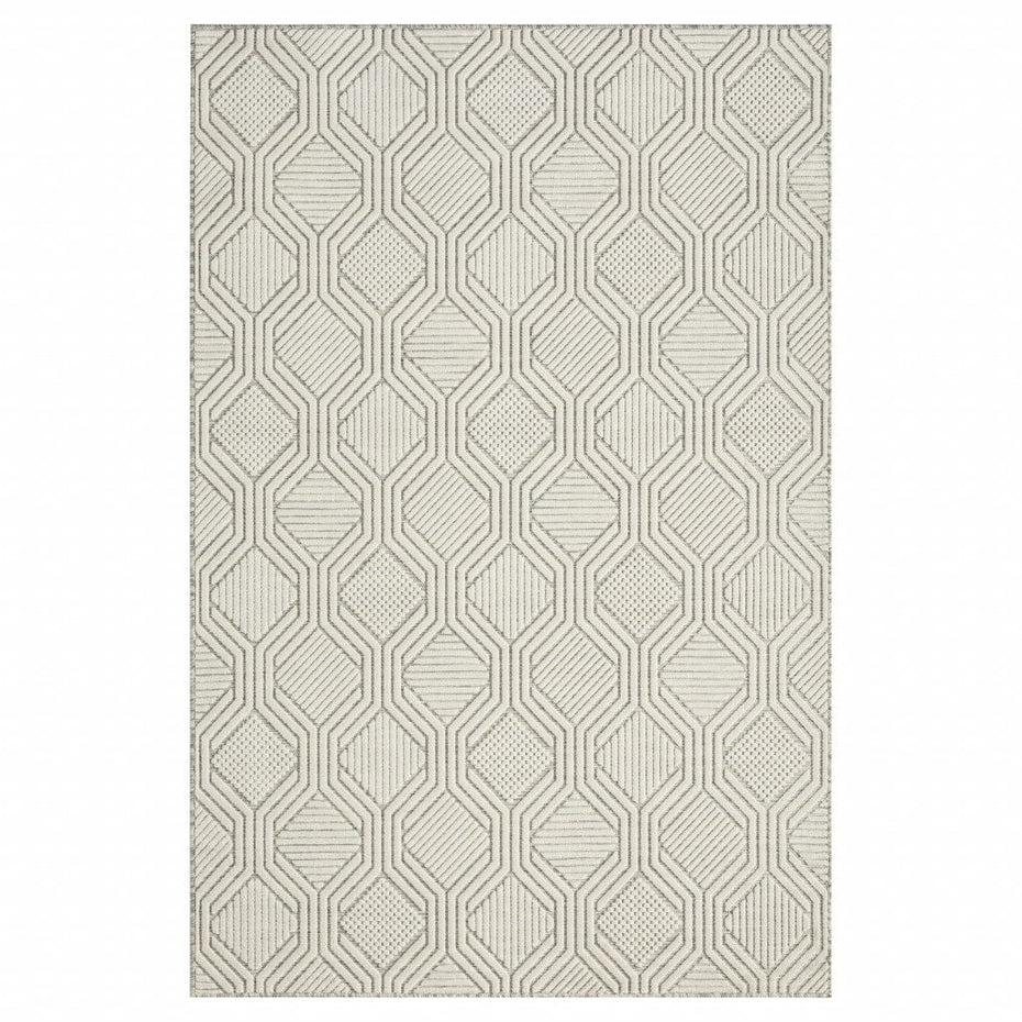 8' X 10' Geometric Stain Resistant Indoor & Outdoor Area Rug - Ivory / Gray