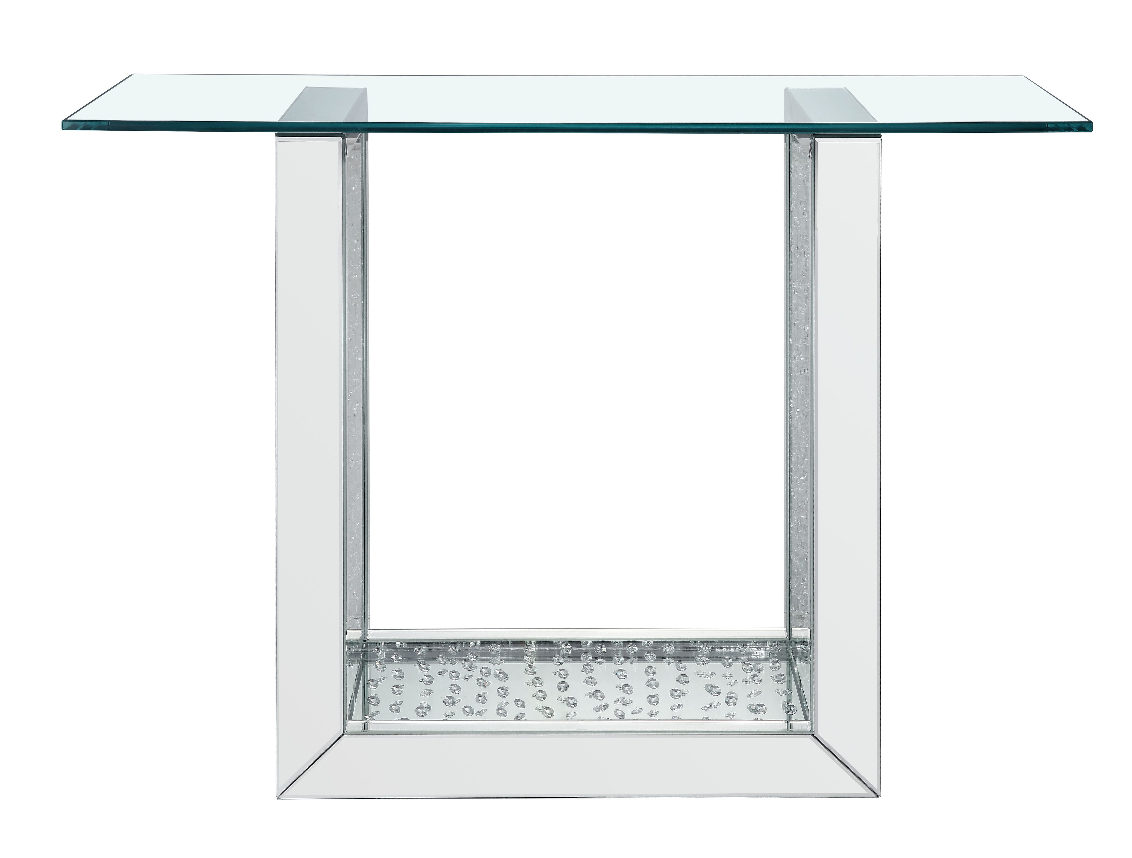 Nysa - Glam Mirrored / Faux Crystal Console Table - Silver / Clear