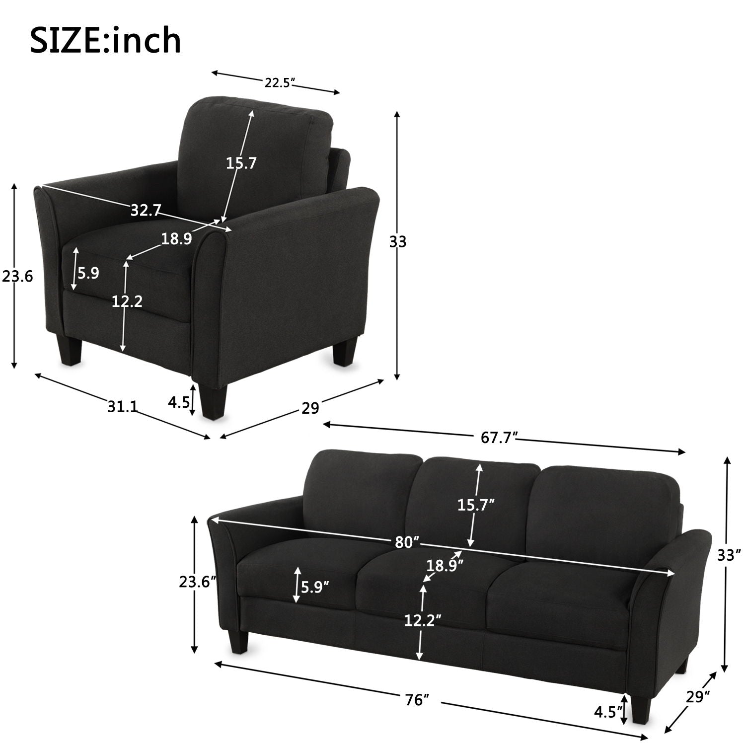 Living Room Furniture Chair And 3 Seat Sofa