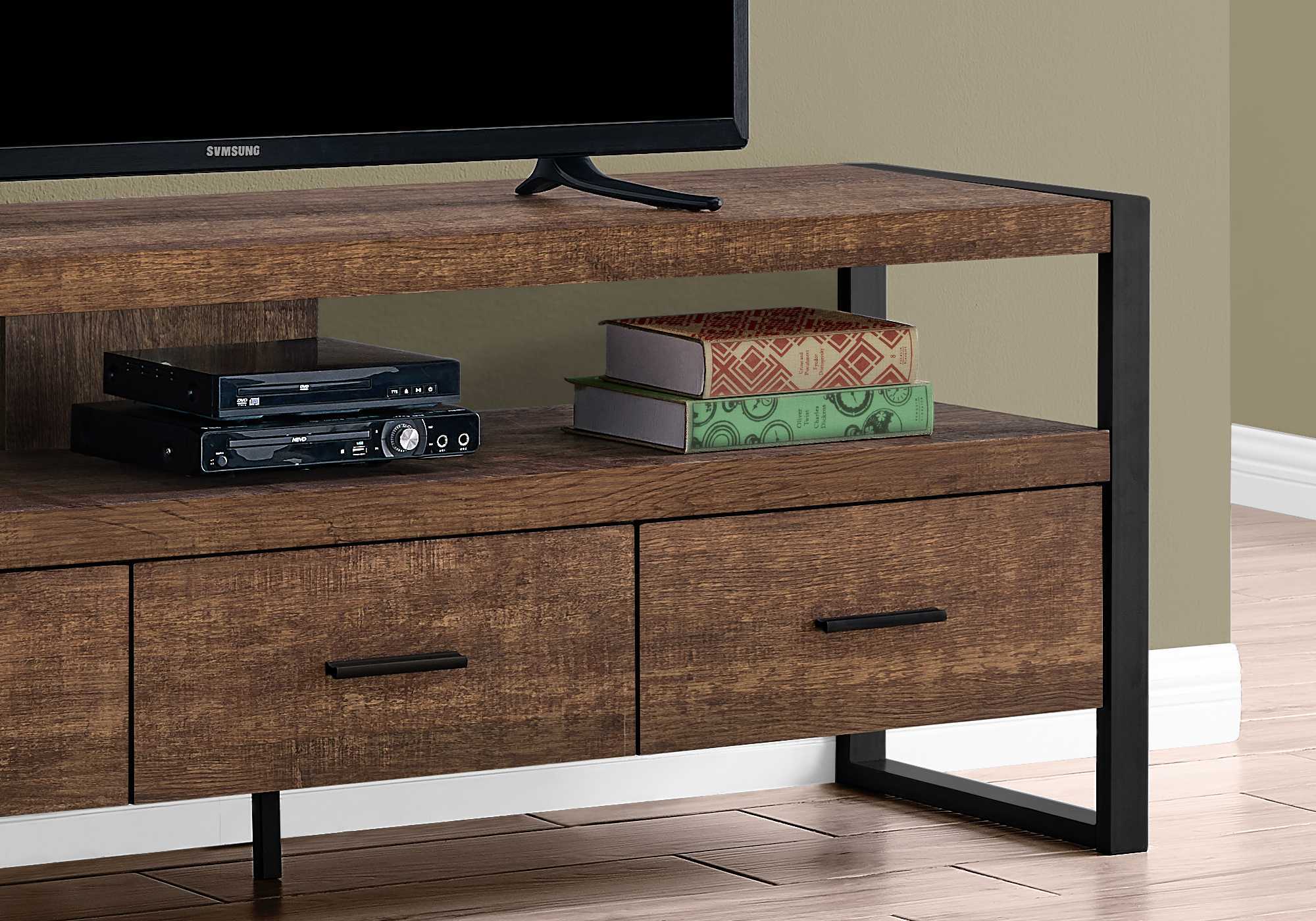 Cabinet Enclosed, Storage TV Stand - Brown / Black