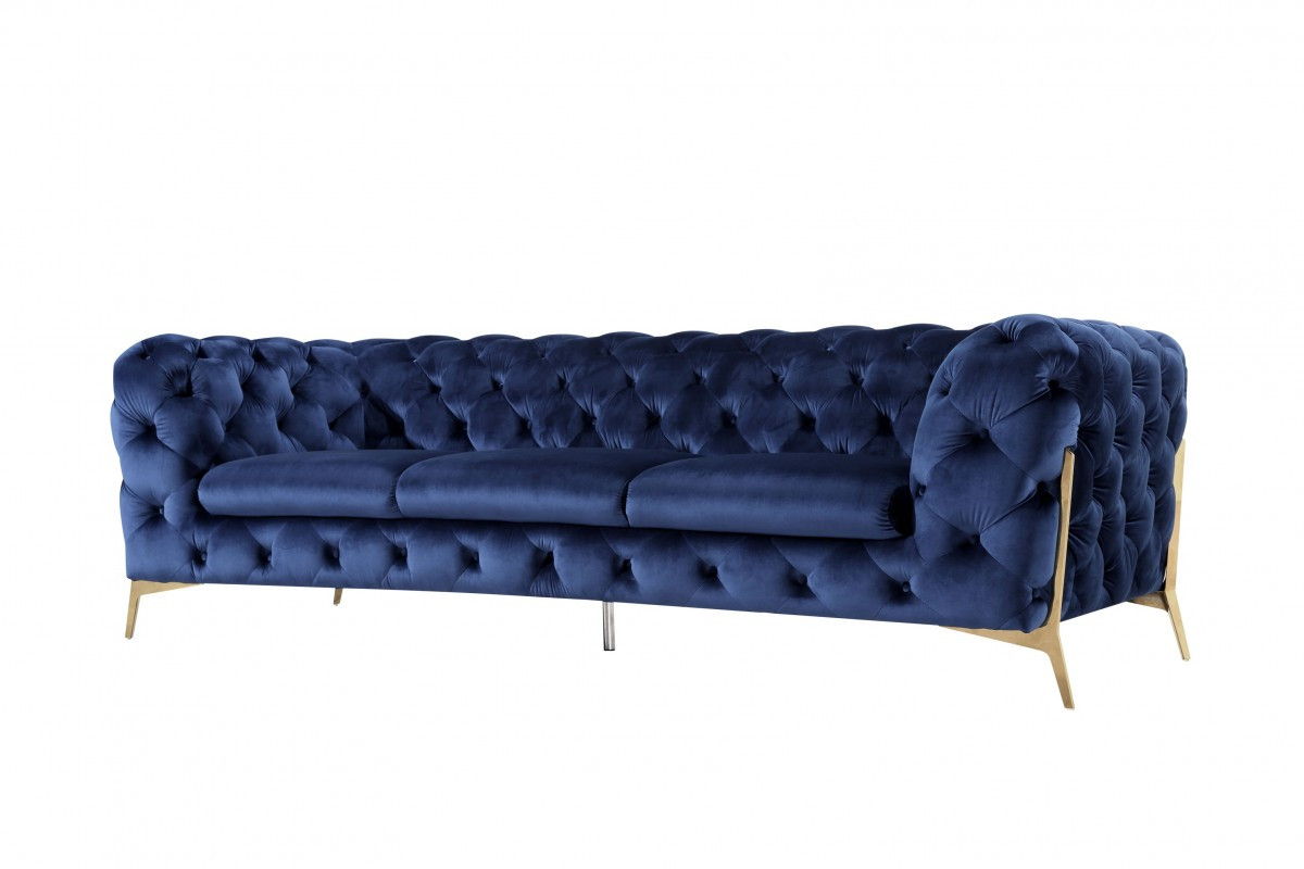 Contemporary Velvet Accent Sofa - Blue / Gold