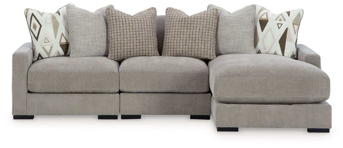 Aslan Court - Sectional Gray 3 Pc. Sofa Sectional With RAF Corner Chaise by Benchcraft® | Bel Furniture