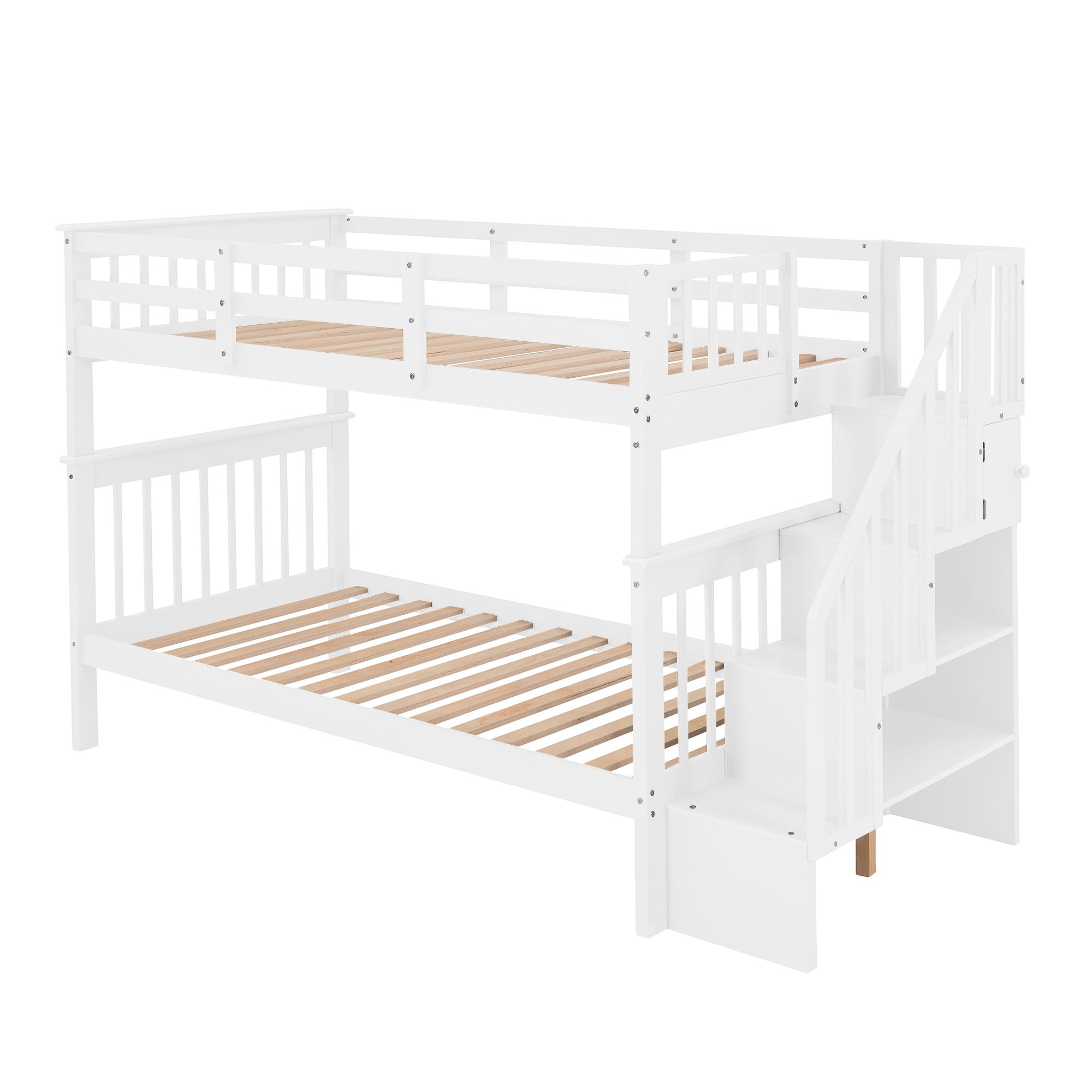 Stairway Bunk Bed With Storage And Guard Rail For Bedroom, Dorm