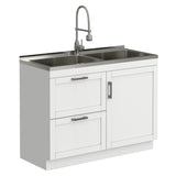 Hennessy - Laundry Utility Sink And Cabinet With Dual Sink And Pull Out Faucet - White