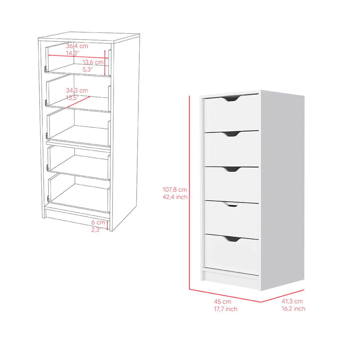 5 Drawer Standard Chest - White