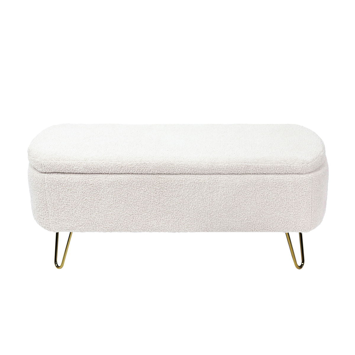 Storage Ottoman Bench For End Of Bed Gold Legs, Modern Camel Faux Fur Entryway Bench Upholstered Padded With Storage For Living Room Bedroom