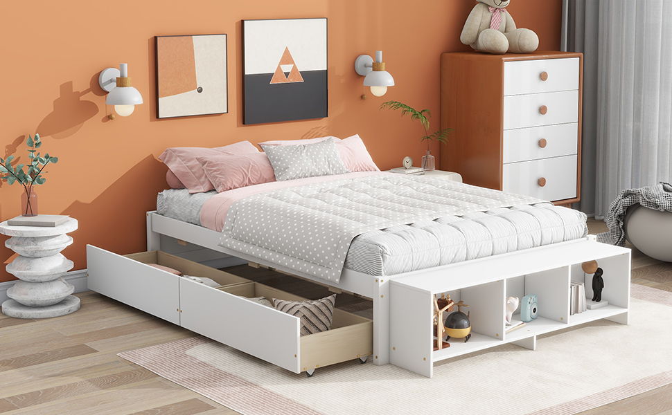 Bed With Storage Case, 2 Storage Drawers, Lengthwise Support Slat