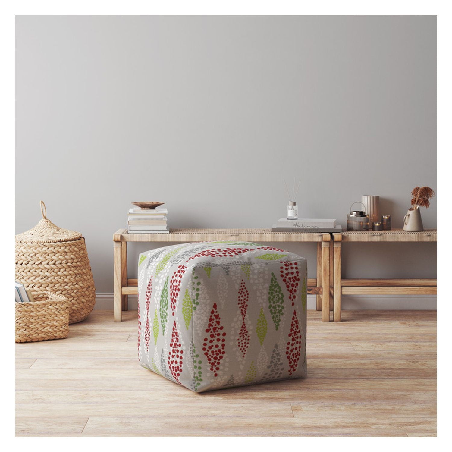 Cotton Polka Dots Pouf Ottoman - Ivory