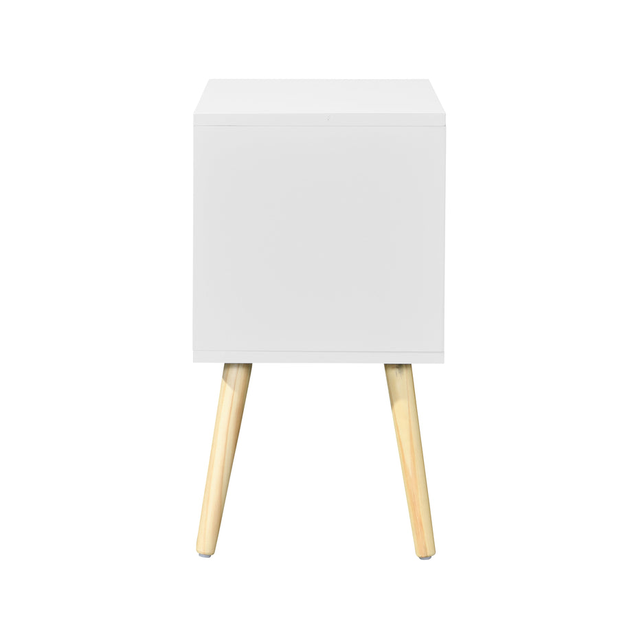 Side Table With 2 Drawer, Mid-Century Modern Storage Cabinet For Bedroom - White