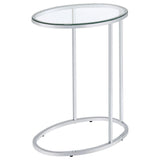Kyle - Oval Glass Top C-Shaped Sofa Side Table - Chrome by CoasterEveryday | Bel Furniture