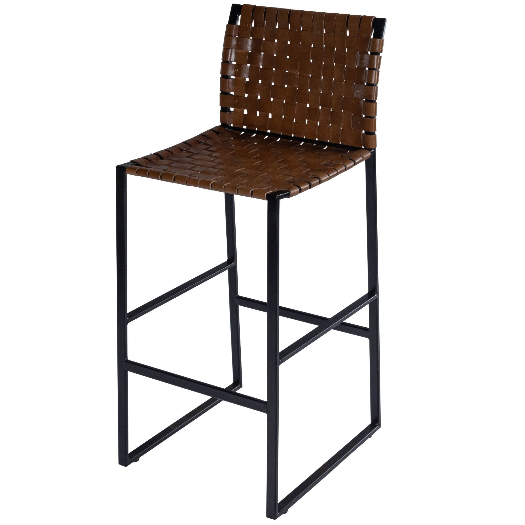 Leather And Steel Bar Chair - Brown / Black