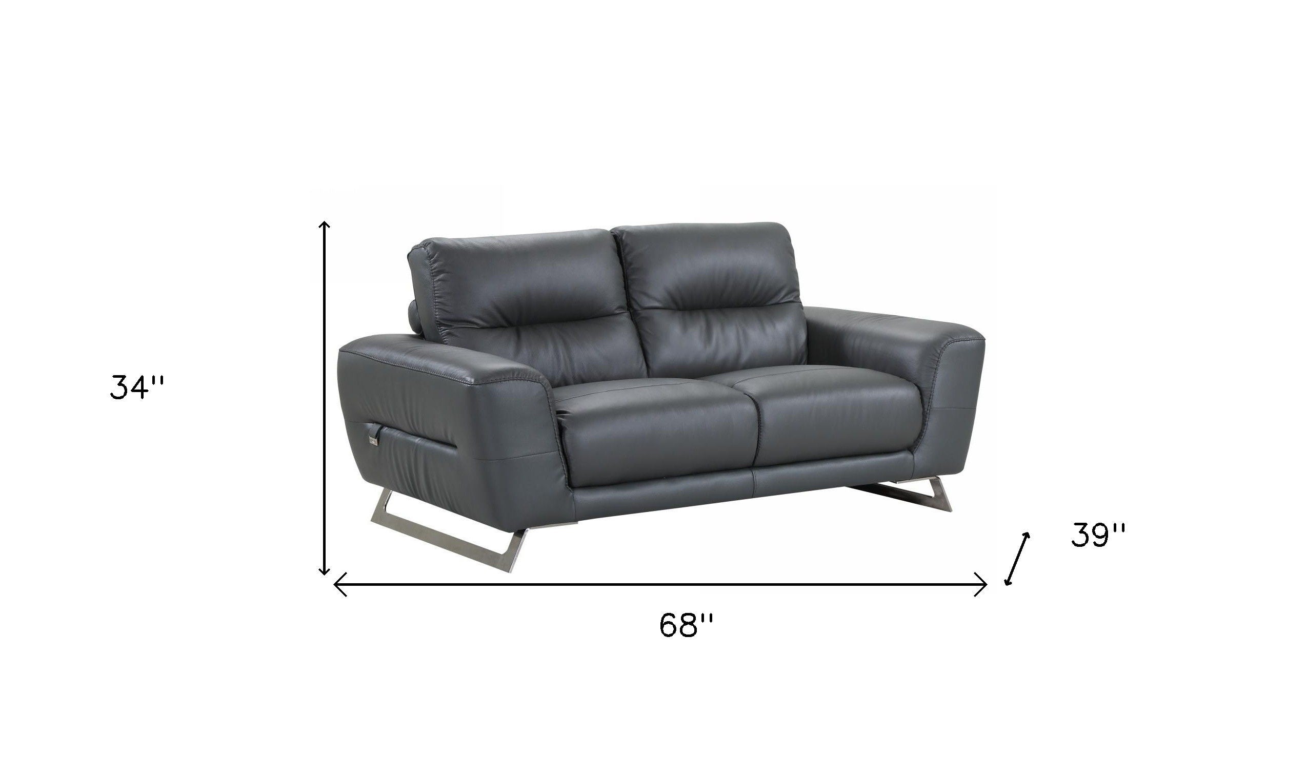 Genuine Leather Love Seat - Silver