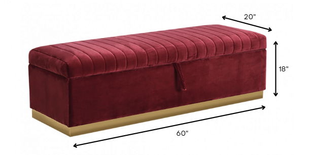 Rectangular Modern Velvet Storage Bench With Gold Metal - Red