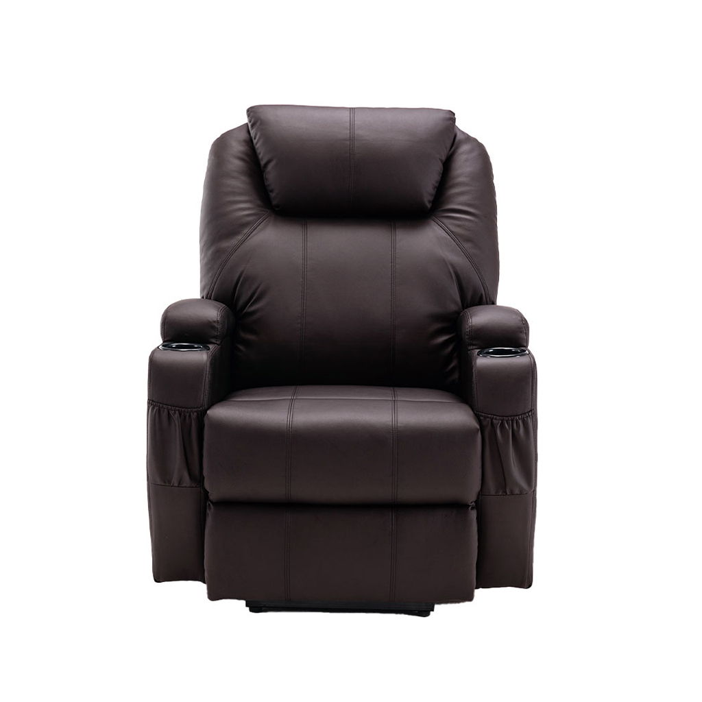 Faux Leather Power Heated Massage Lift Assist Recliner - Brown