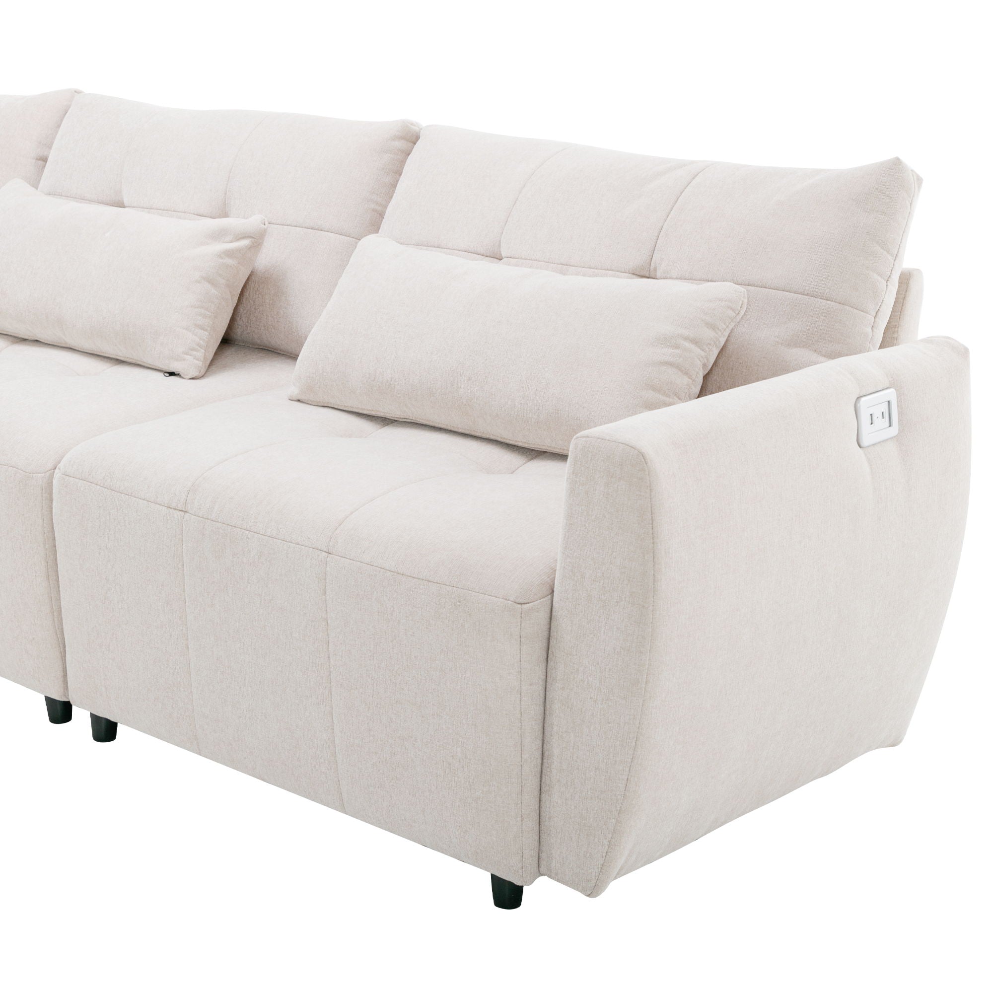 Convertible Sectional Sofa Couch 3 Seat L-Shaped Sofa With Movable Ottoman And USB For Apartment, Living Room, Bedroom