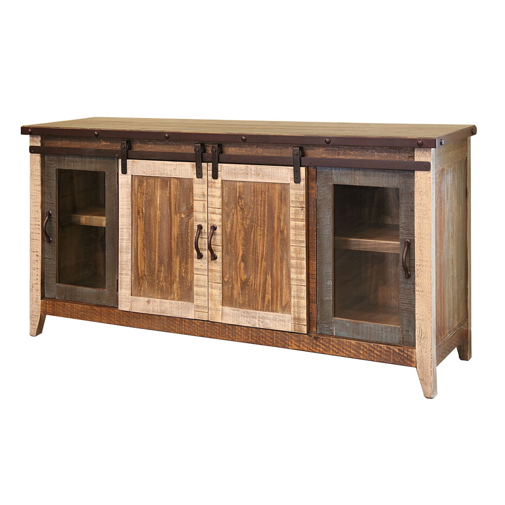 Wood Cabinet, Enclosed Storage Distressed TV Stand - Brown