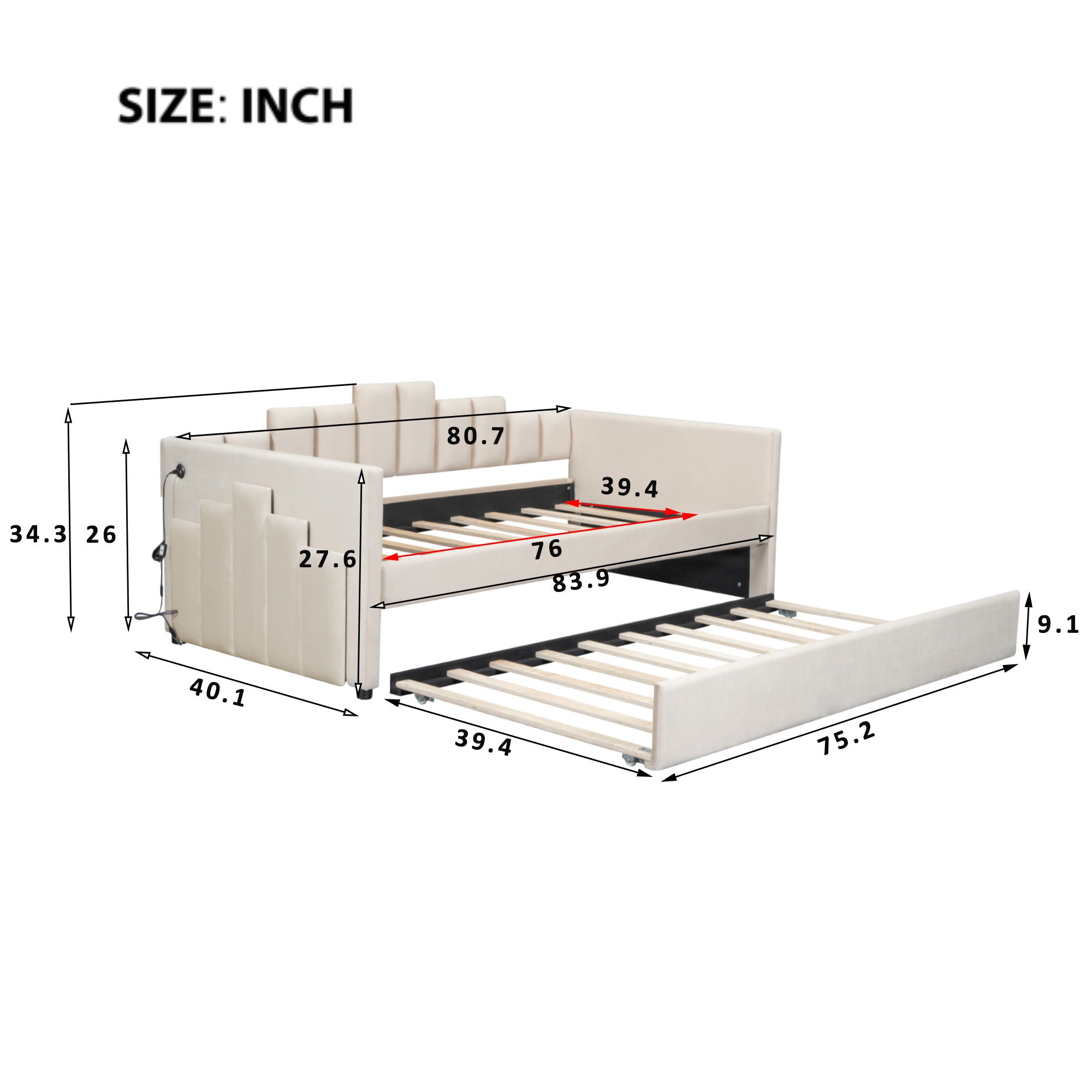 Upholstered Daybed With Light And USB Port