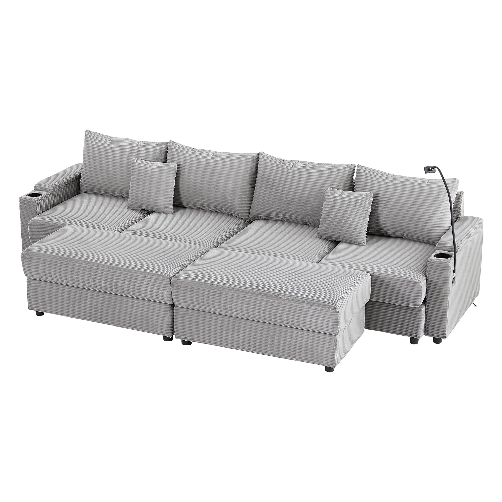 Modern Style Loveseat Sofa Sectional Sofa Couch With Storage Space, A Movable Ottoman, Two USB Ports, Two Cup Holders, A Phone Holder For Living Room