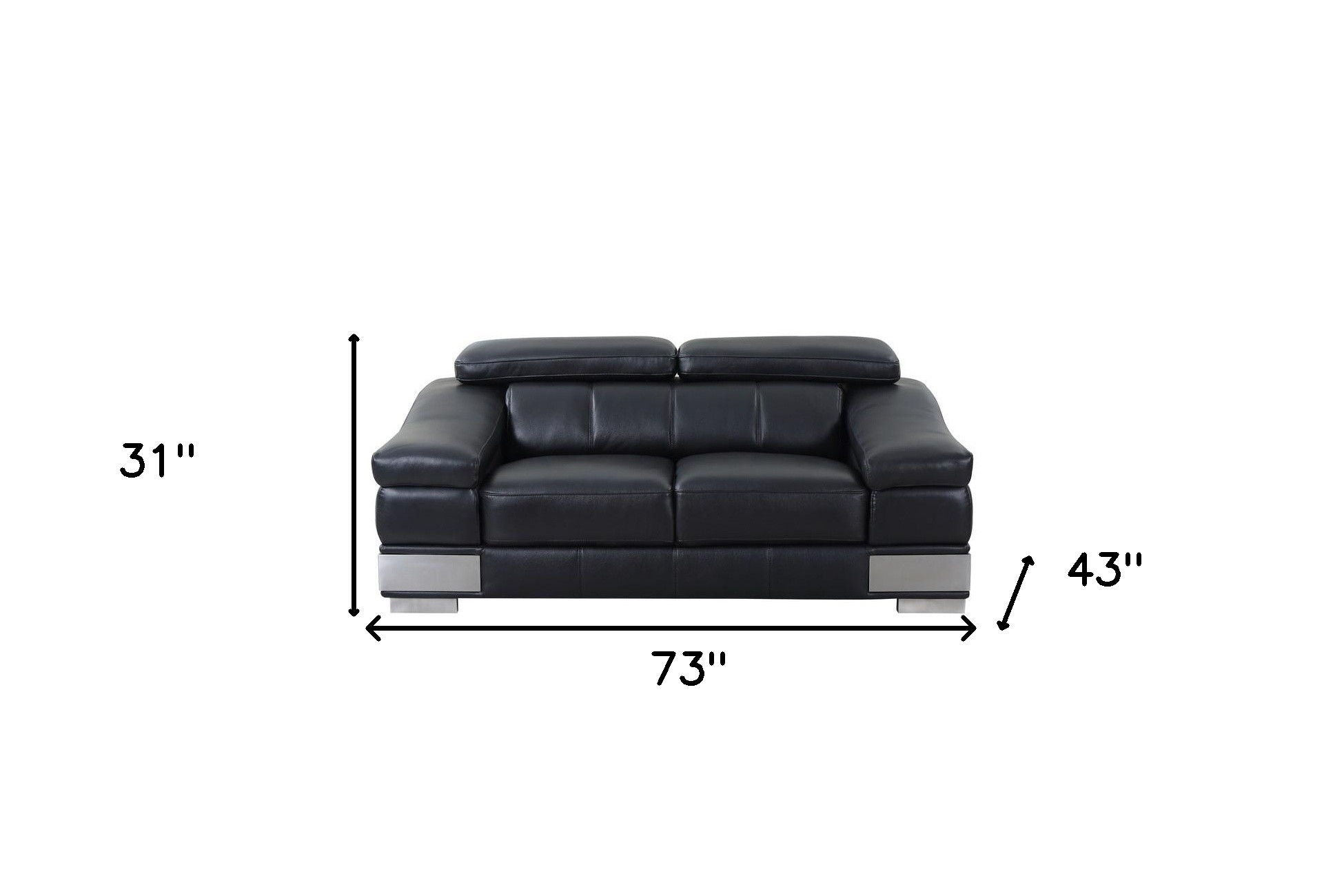 Love Seat Genuine Leather - Black / Silver