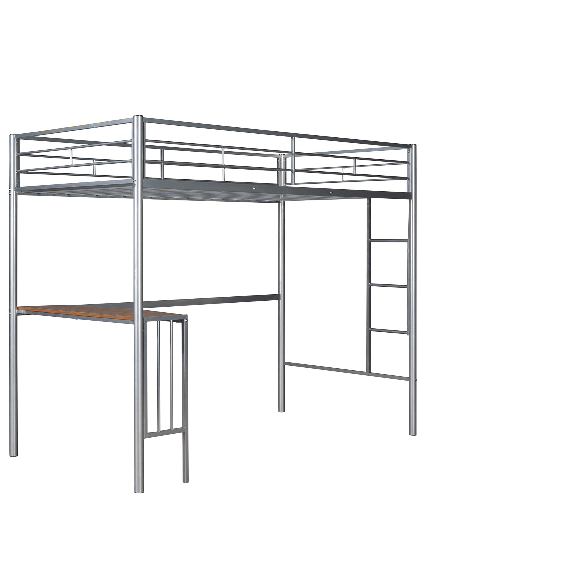 Twin Over Full Metal Bunk Bed With Desk, Ladder And Quality Slats For Bedroom - Silver