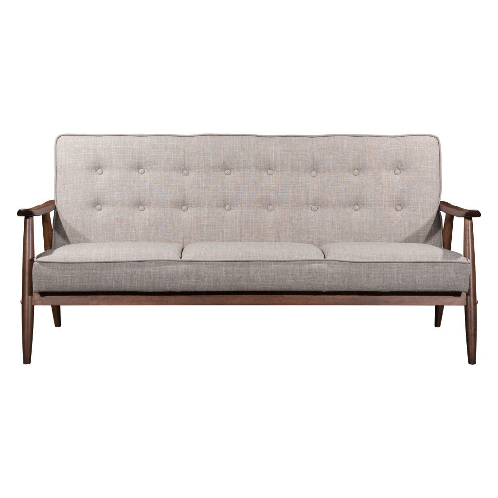 Polyester Sofa With Brown Legs - Beige